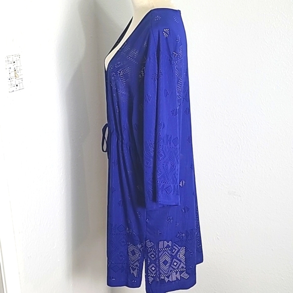 Dotti Royal Blue Cover-Up Dress, Wide Sleeves, Drawstring Waist, Size XL - Picture 6 of 10